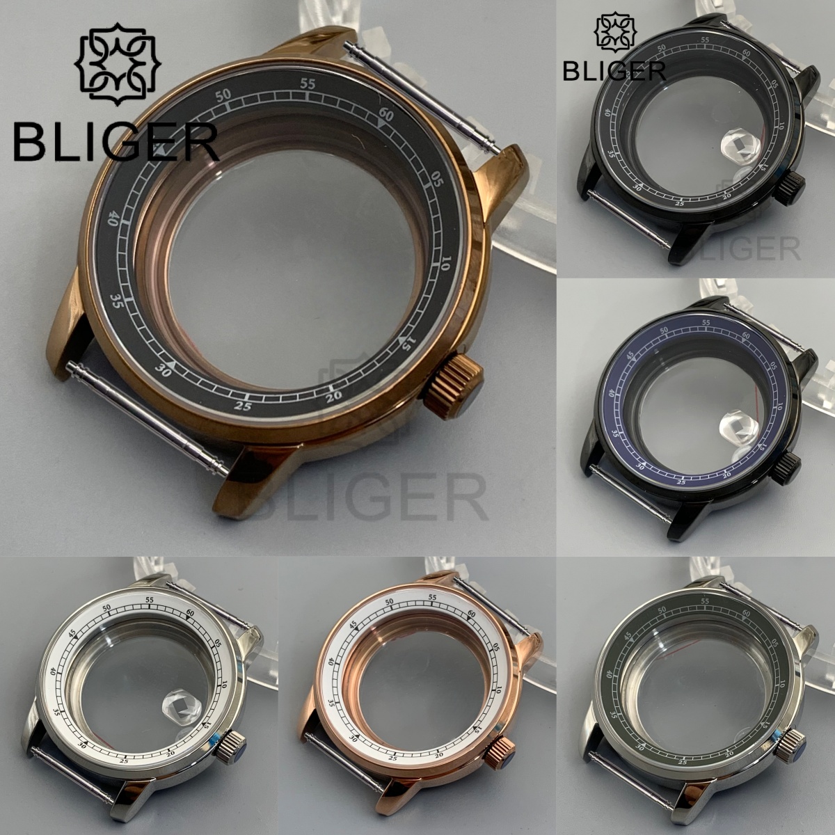 Exhibition Caseback - BLIGER 38mm Bronze Brass Diving Sapphire