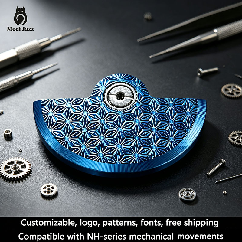 Exhibition Caseback - Blue Starburst Pattern Rotor, Compatible with