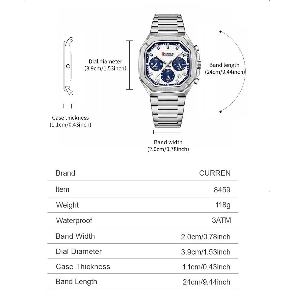 CURREN Luxury Square Chrono Wa - Luxury Watch Men review and price